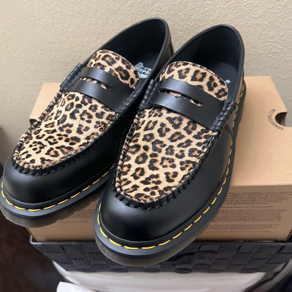 Dr. Martens Leopard Print Loafers with Black Trim
